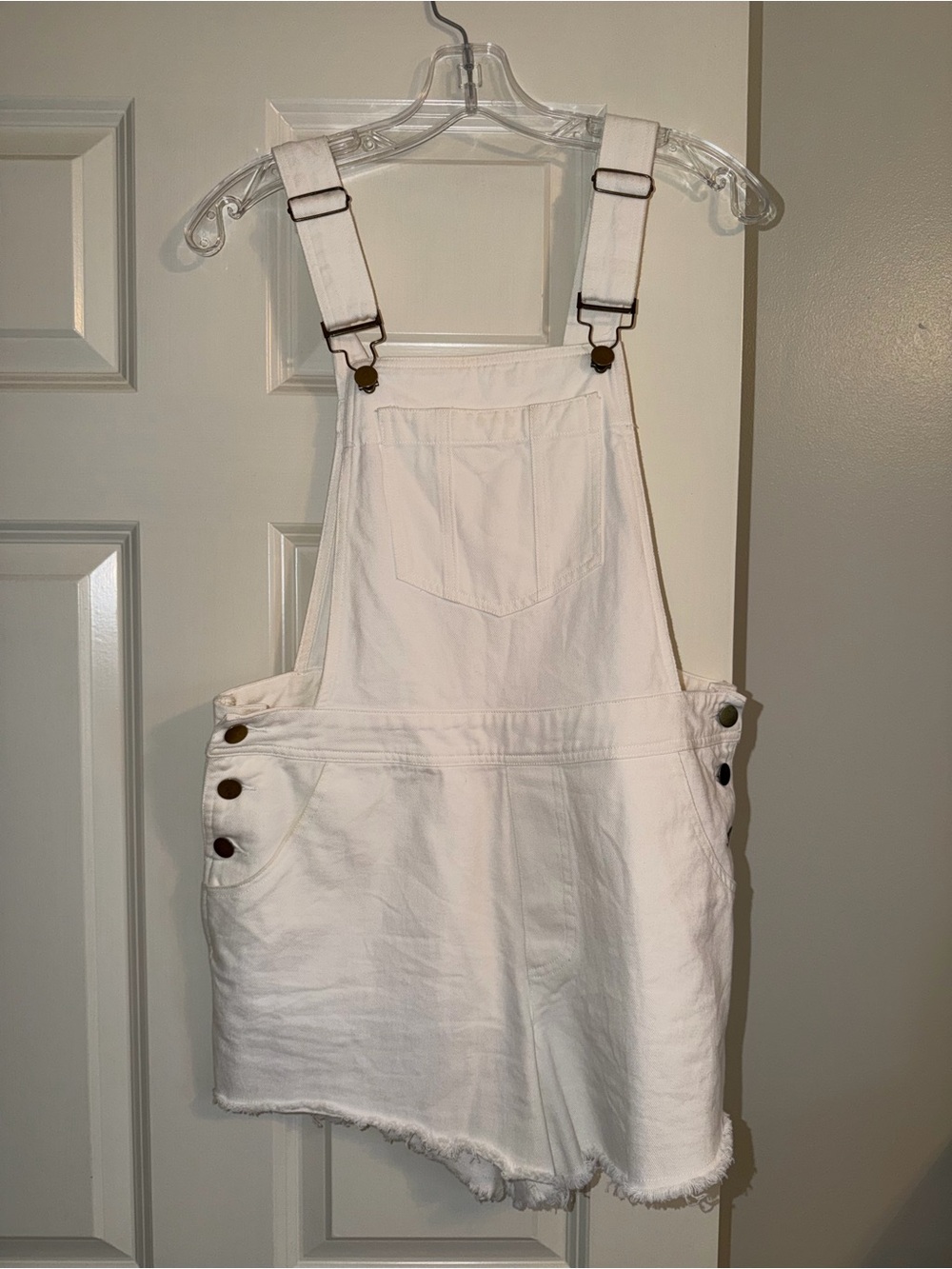 White Women’s Denim Overall Shorts - Classic Pocket Style